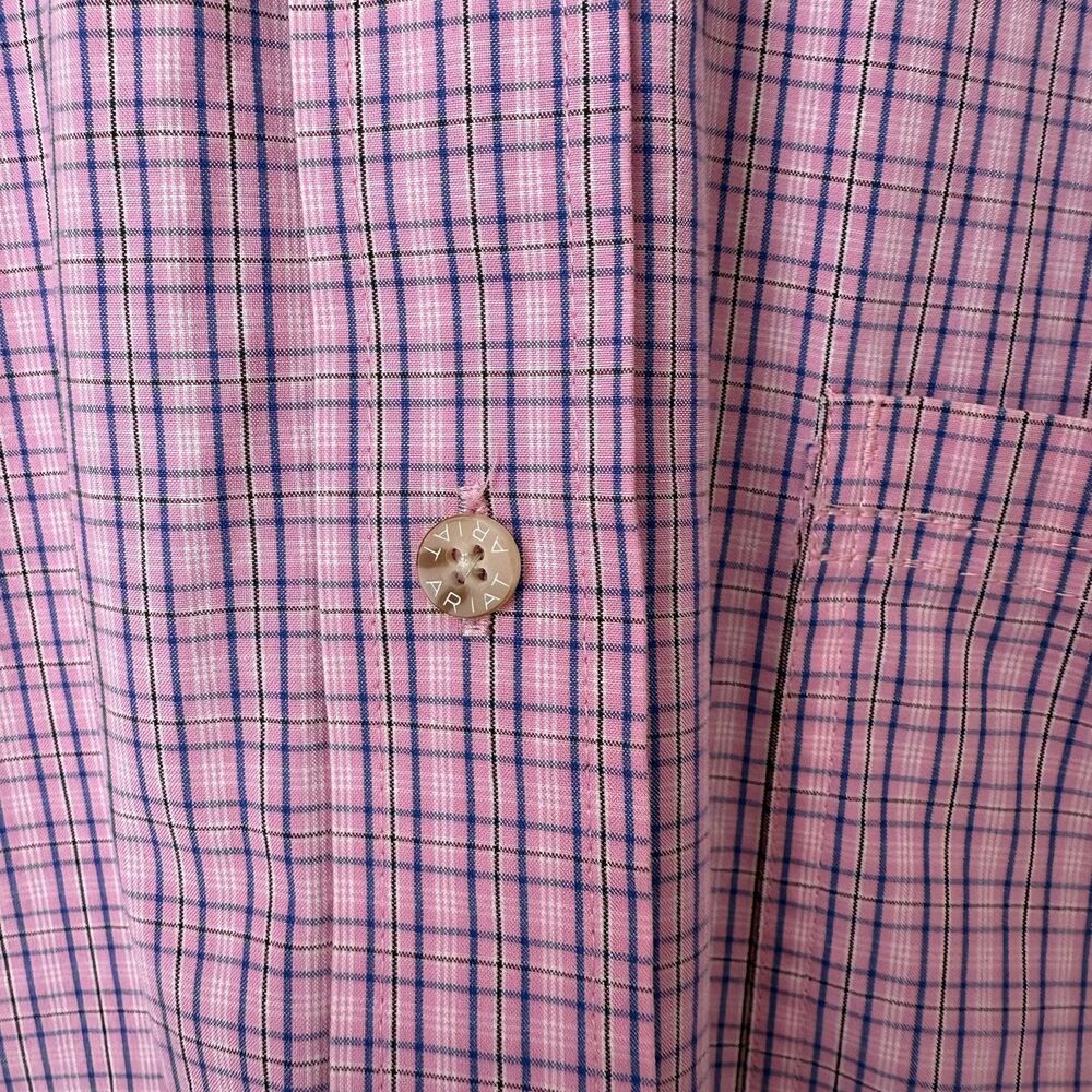 Ariat Pro Series Shirt Men L Pink Plaid Button Down Short Sleeve Chest Pocket - Picture 4 of 13
